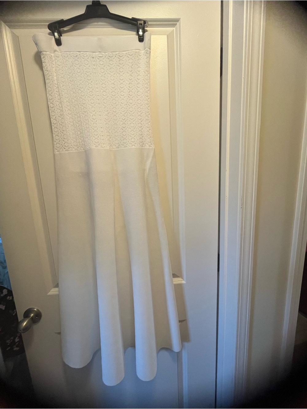 White Strapless Knit Maxi Dress - Women 
Can be used as a beach coverup